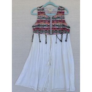 VTG Just Class Cover-Up Women's‎ Medium Embroider Open Front Beachy Boho Hippie